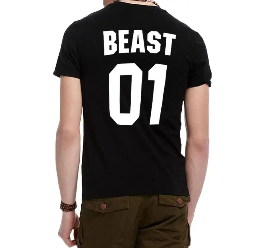 Парная футболка Beauty Beast 01 дизайнерская модная из 100% хлопка с круглым вырезом и