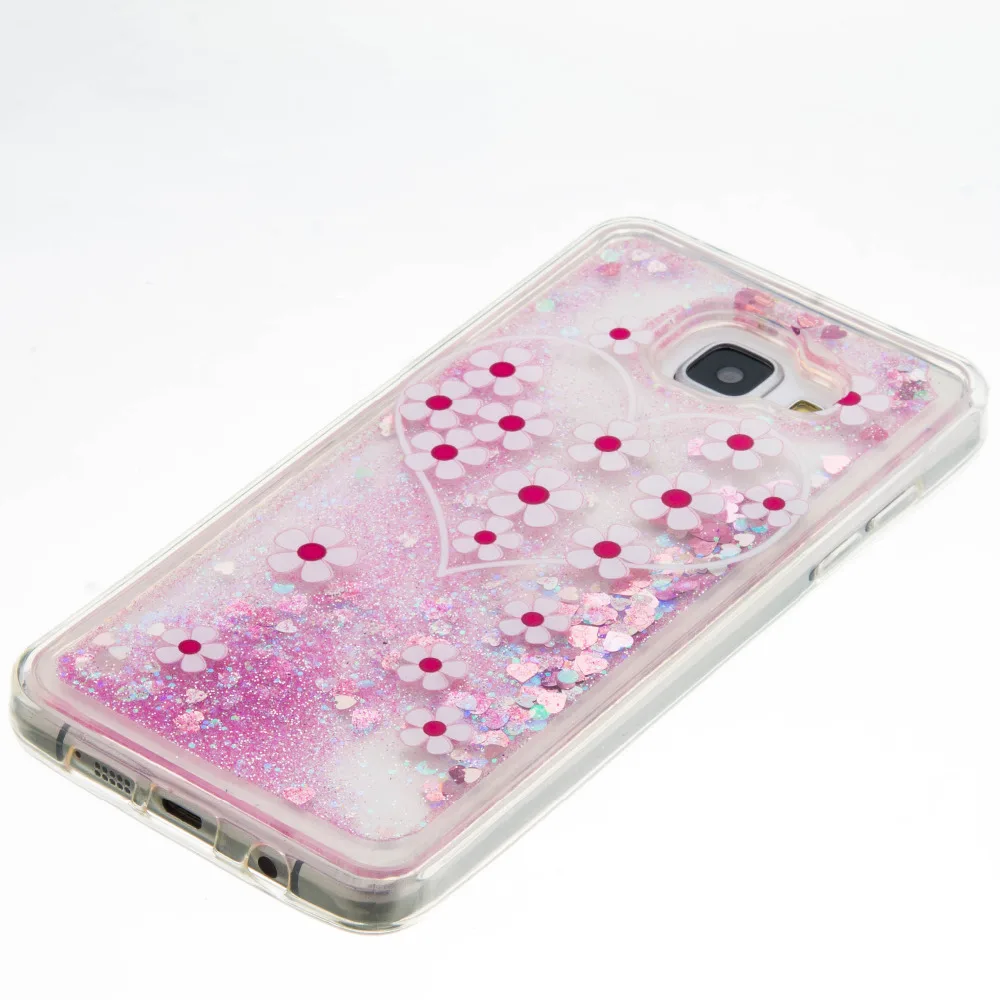 Розовый цветок солнца сердце динамический Жидкий блеск зыбучие пески Мягкий ТПУ