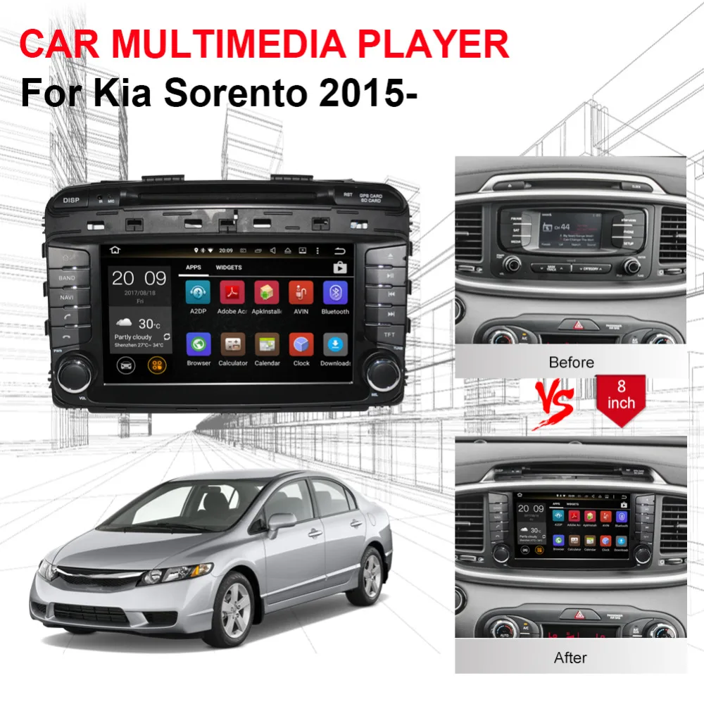 Автомагнитола с 8 дюймовым дисплеем восьмиядерным процессором ОЗУ 4 Гб ПЗУ 32 ГБ