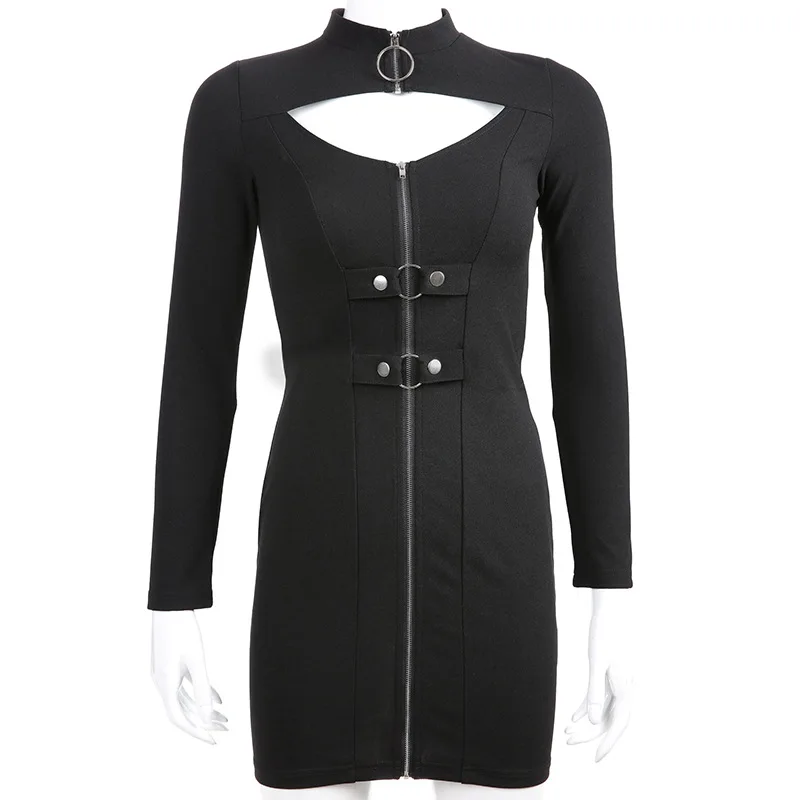 2019 весенне осеннее женское платье в стиле панк на молнии с металлической