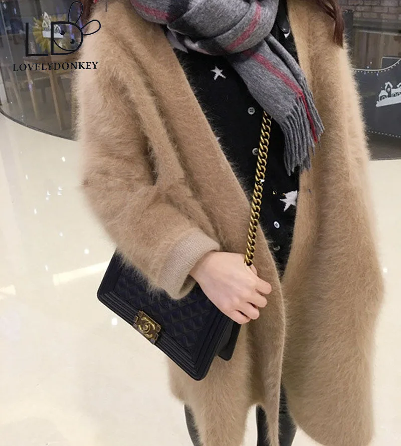 

LOVELYDONKEYgenuine mink cashmere sweater women thick cardigan knitted jacket fashion winter long fur coat free shipping M698