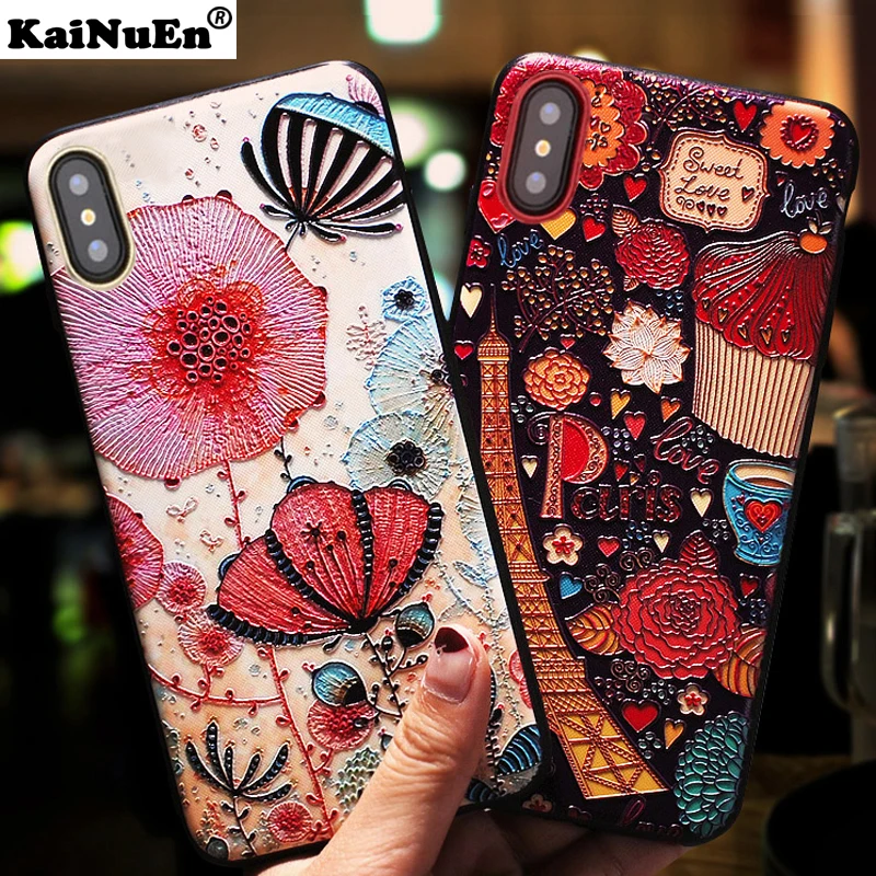 Роскошный чехол KaiNuEn для apple iphone x 3d Цветочный 10 Силиконовые Мягкие аксессуары