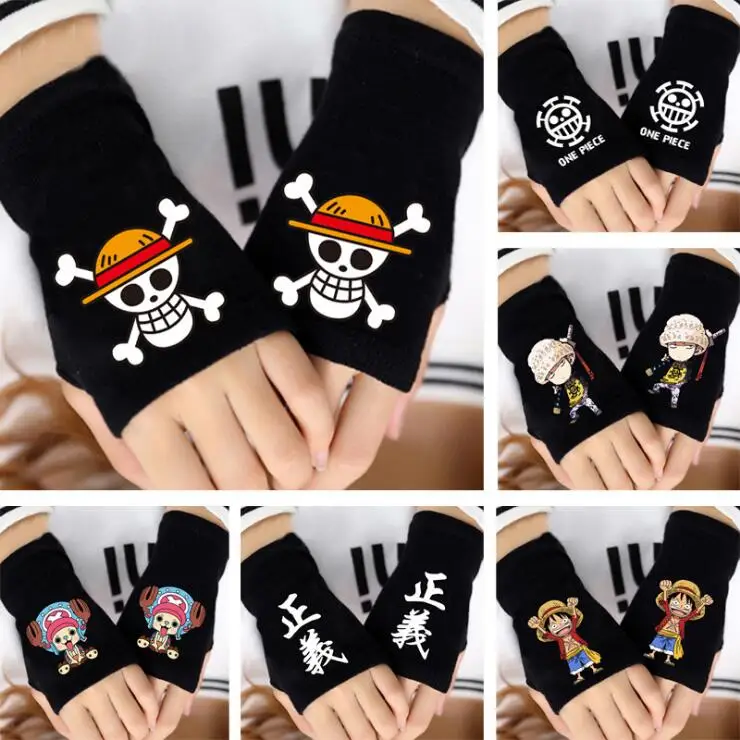 Зимние Аниме One Piece Luffy хлопковые перчатки без пальцев с мультяшным принтом