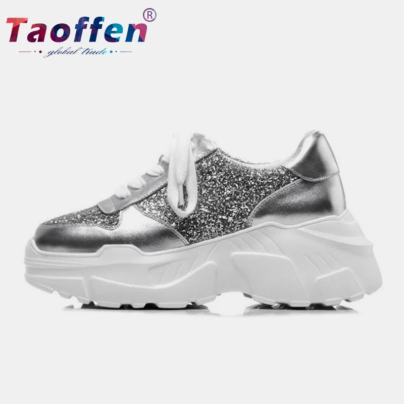 Женские кроссовки на танкетке Taoffen модные спортивные из натуральной кожи с