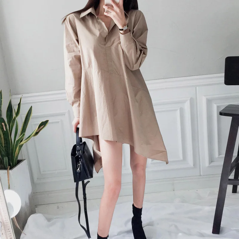 Однотонное асимметричное женское платье большого размера Осеннее повседневное