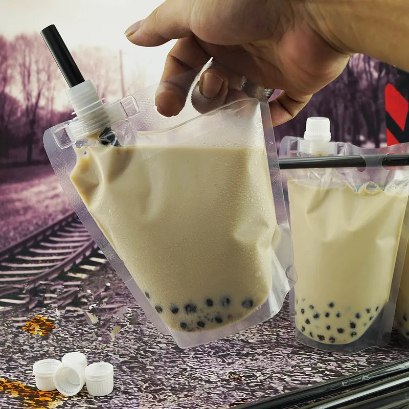 

NEW 50pcs Creative transparent disposable beverage bag seal liquid drink coffee tea milk takeaway packaging bags with handle