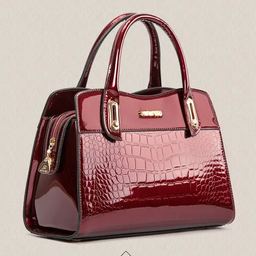 Designer handbag high-end counters solid patent leather women's handbags alligater shoulder messenger bags luxury famous brand - Цвет: Бургундия