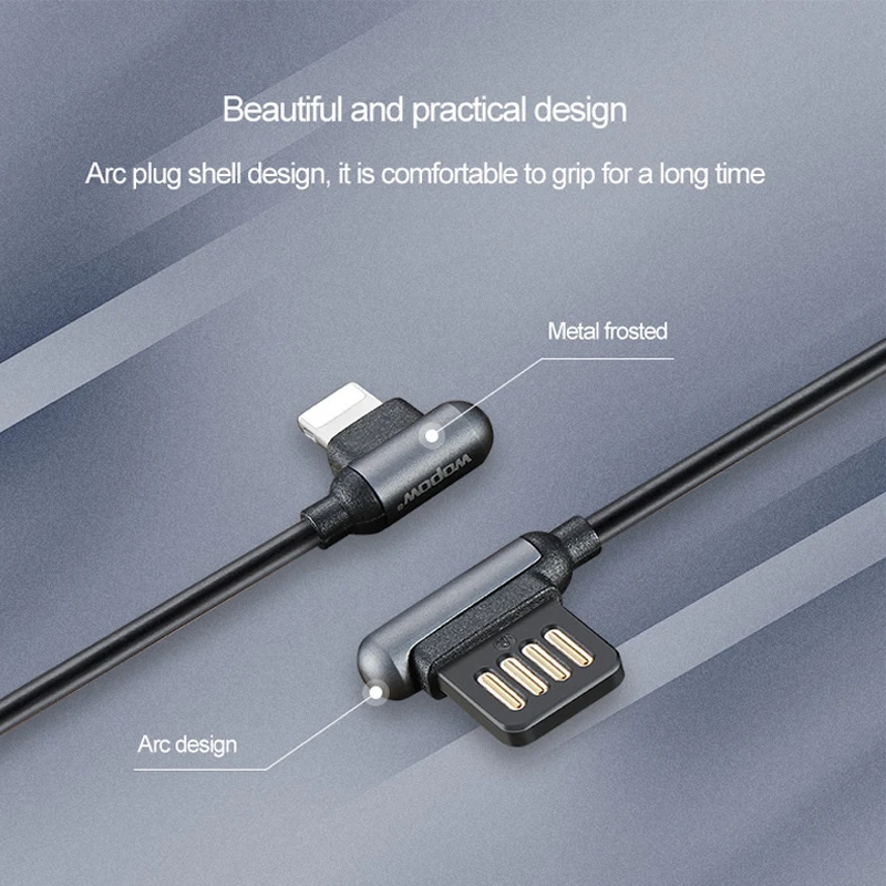 Wopow для iPhone кабель L форма Быстрая зарядка USB 8 7 6 6s угол зарядное устройство с