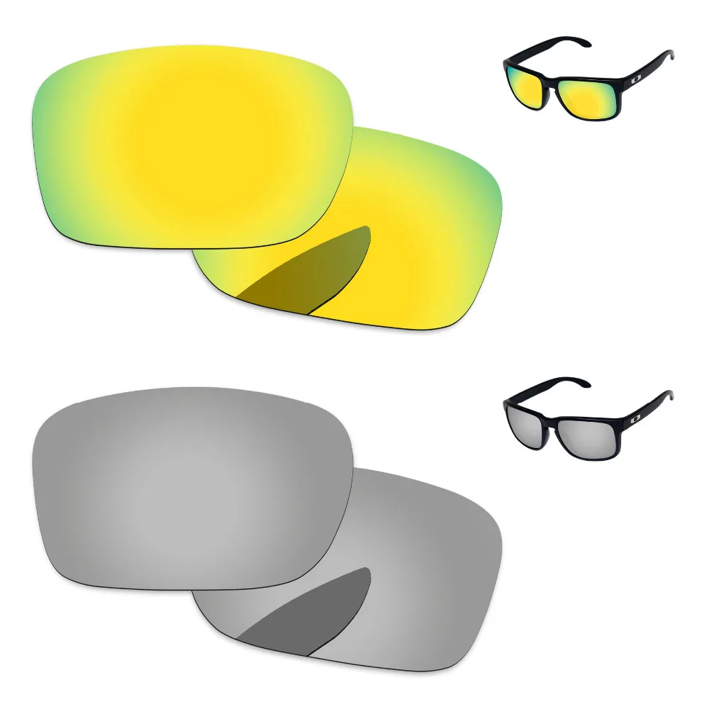

Хромированные серебристые и 24K золотые 2 пары зеркальные поляризованные Сменные линзы для Holbrook солнцезащитные очки оправа 100% UVA & UVB защита