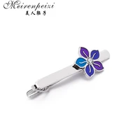 meirenpeizi fashion silve plated flower tie clip tie bar mens tie pin for party mens tie pin fathers day gifts