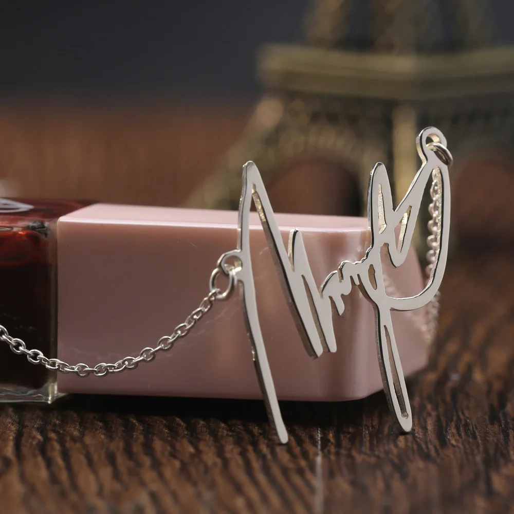 Hand Cut Out Your Signature Necklace Customized 925 Solid Silver Nameplate Written Words Pendent | Украшения и аксессуары