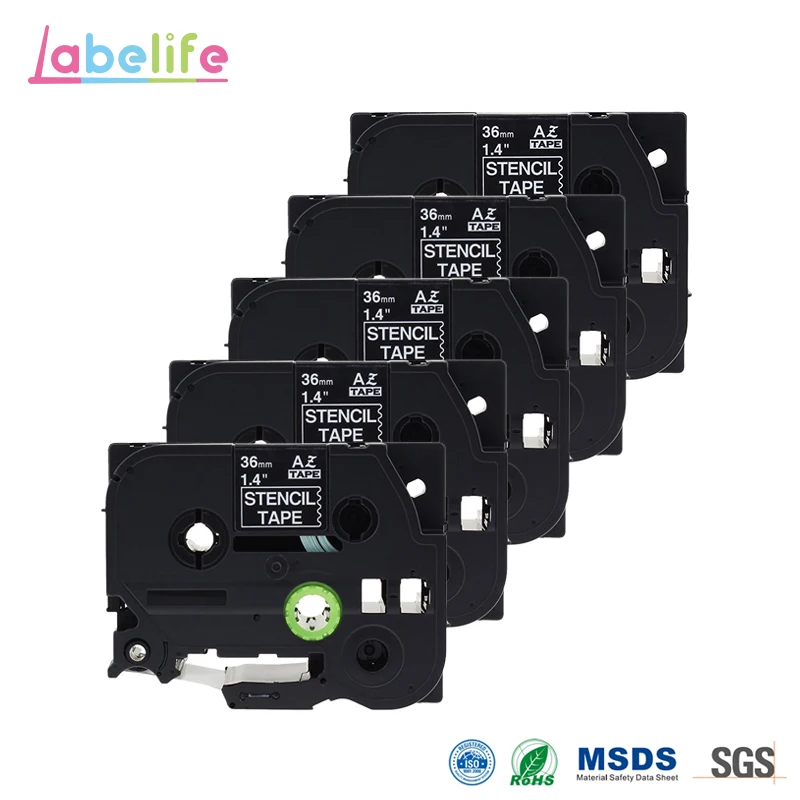 Labelife, 5 шт в упаковке STe-161 36 мм X 3 м P-Touch штамп трафаретная лента ST161 STe161 черного цвета для принтеров Brother P-touch