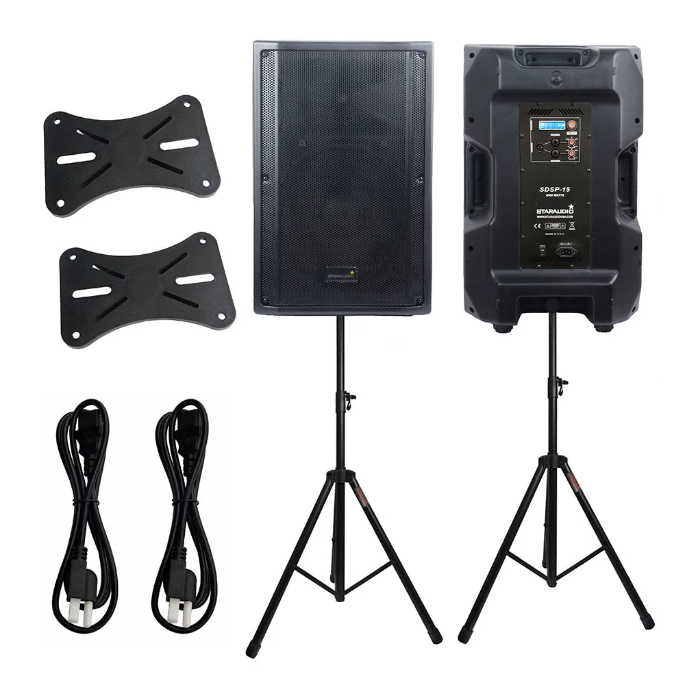 

2Pcs 4500W 15" PA DSP DJ Karaoke Powered Audio Active 4 Ohm Speakers Stage KTV Party Speaker Tripod Stands SDSP-15+SSS-018