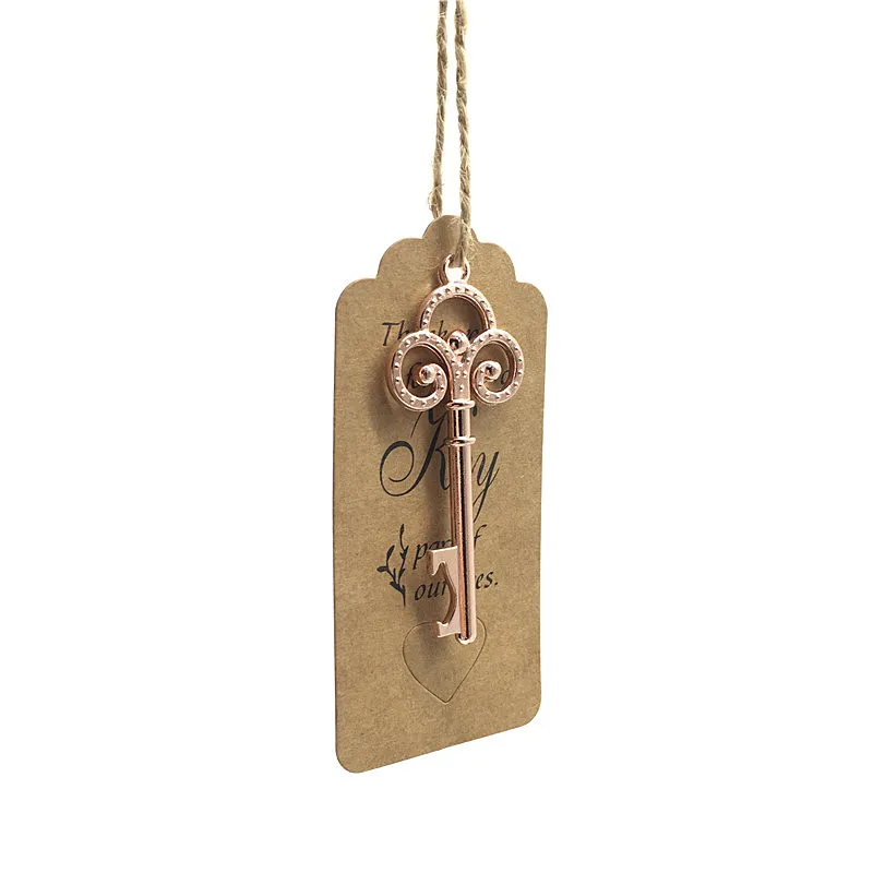 50 set Rose-key-B 50 комплектов(открывалка+ веревка+ бирки), открывалка для бутылок со скелетом, Щепка, карта-метка и коробка, украшение для свадебной вечеринки, подарки для гостей - Цвет: 50 set Rose-key-B