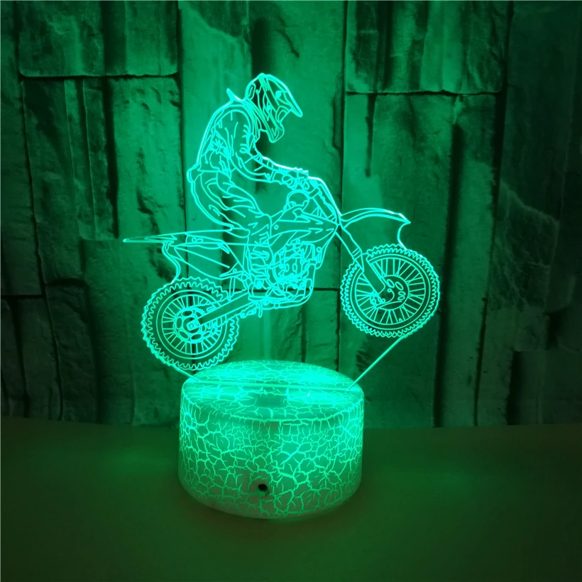 Новый мотоциклетный ночник с трещинами и 3D иллюзией USB 7 цветов мигающий