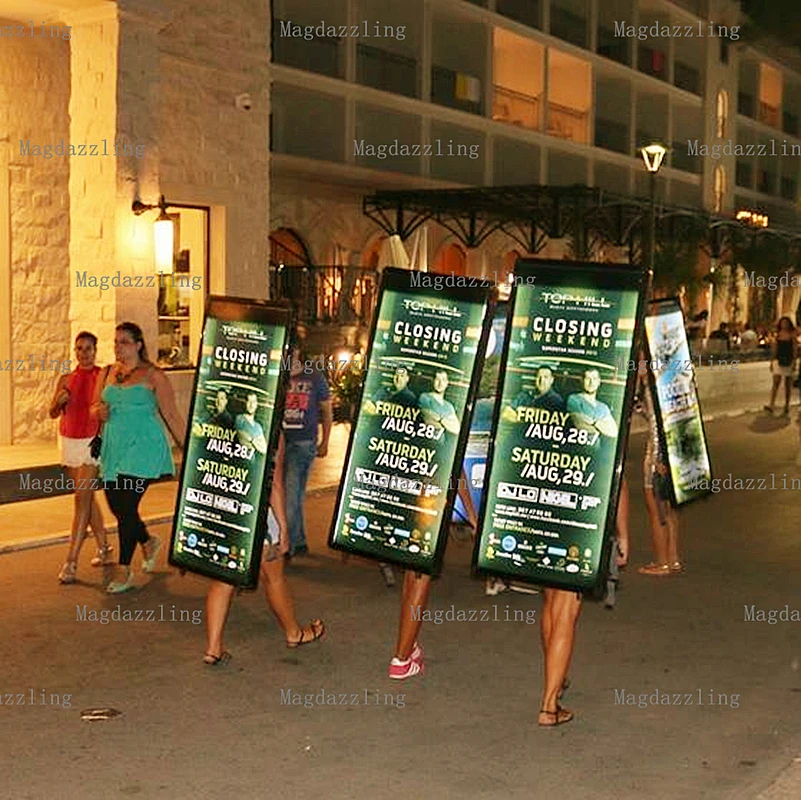 Уличный рекламный щит двухсторонний светодиодный рюкзак с подсветкой