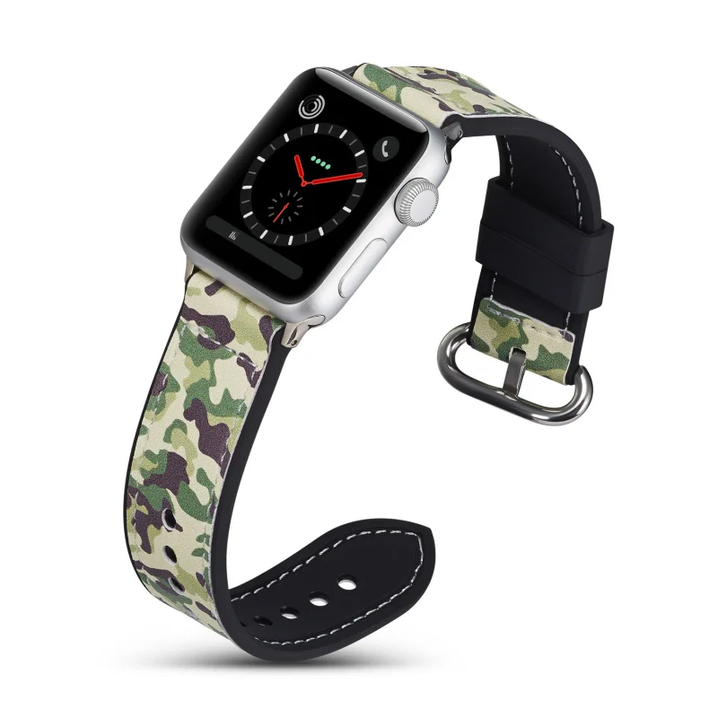 Модный ремешок для наручных часов для часов Apple Watch 5 4 3 2 1 серия специальный ремешок из натуральной кожи Камуфляж силикагель ремешок для часов