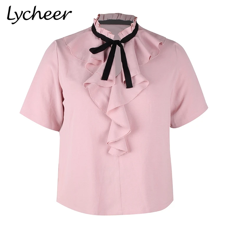 Женская блузка Lycheer с коротким рукавом и бантом|Блузки| |