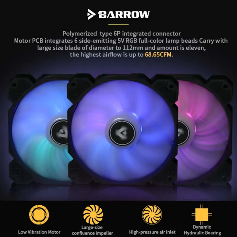 

Барроу BF04-PR PWM RGB 5V вентилятор (120*120 мм 6pin) светильник/скорость интегрированный, гидравлический подшипник, для радиатора чехол компьютера рад...