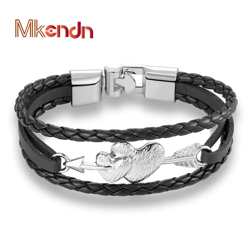 MKENDN новинка модный браслет с двойными стрелами из натуральной кожи пряжкой на