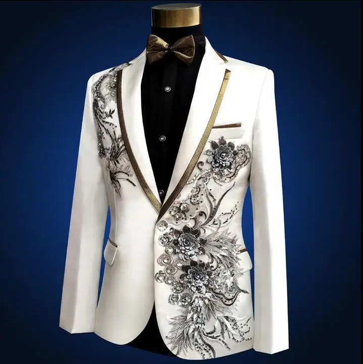 Модные костюмы мужской пиджак рождественские белые вышитые свадебные Мужские