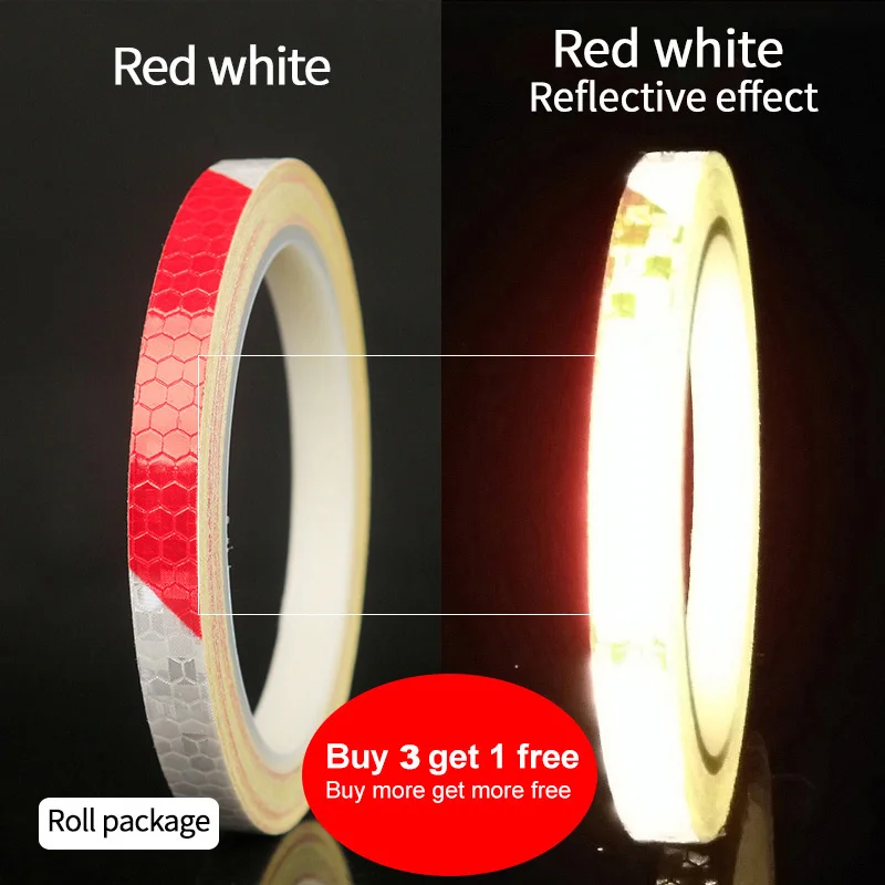 Red white Cycling Accessories Bicycle Reflective Stickers 1CM*800CM MTB Bike Motorcycle Fluorescent Decal Tape Safety Warning CoolChange - Цвет: Red white