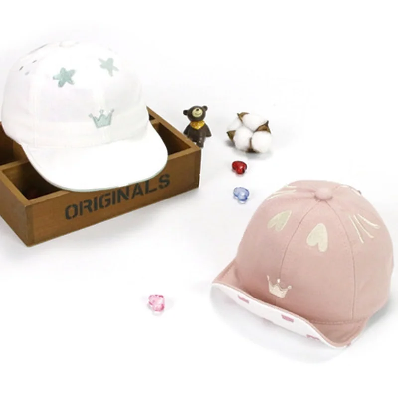 Cute Heart Crown Embroidery Baby Girl Hats Cotton Accessories Newborn Toddler Baseball Cap Summer New For Babies | Детская одежда и