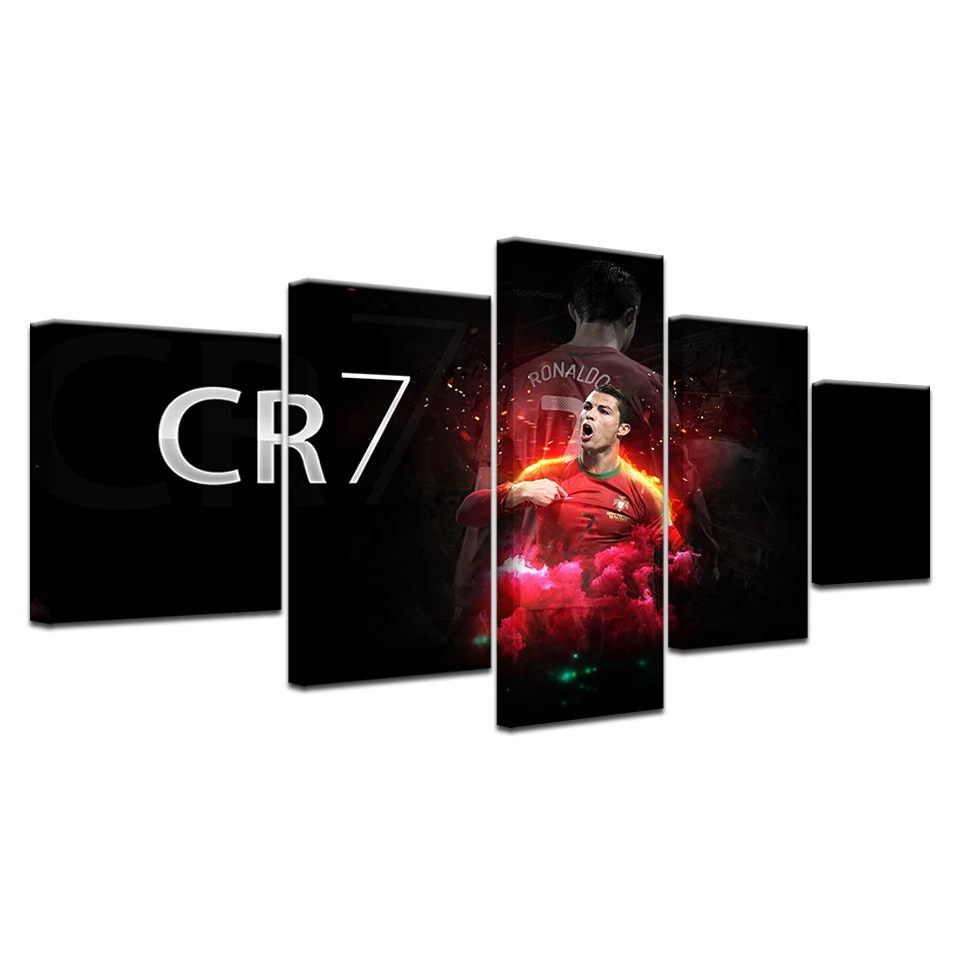 Canvas Wall Art Modular Picture Framework Modern Decoration 5 Pieces Sports CR7 Cristiano Ronaldo HD Printed Boys Room Poster | Дом и сад