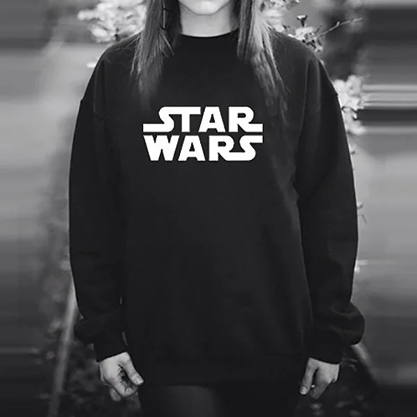 Женские черные Star Wars фильм логотип письмо печати толстовка женщин одежда
