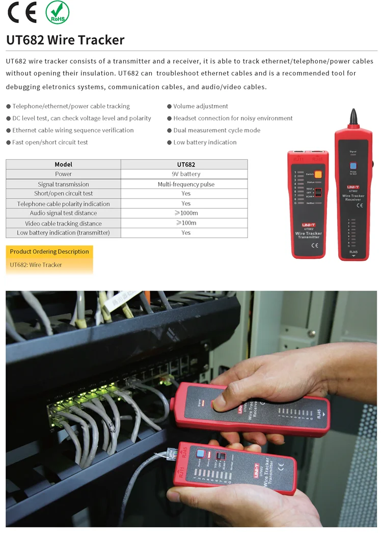 UNI-T UT682 проводной трекер, Многофункциональный Умный искатель, отслеживает сетевые линии, телефонные линии, кабели питания и коаксиальные линии