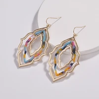 zwpon fashion multilayer alloy geometric frame resin acrylic earrings famous brand morocco design resin drop earrings for woman