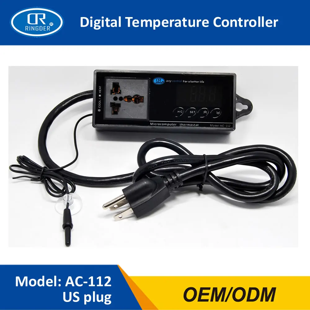 RINGDER AC-112 16-40C цифровой термостат для рептилий с вилкой и универсальной розеткой вкл/выкл регулятор контроллер температуры для аквариума