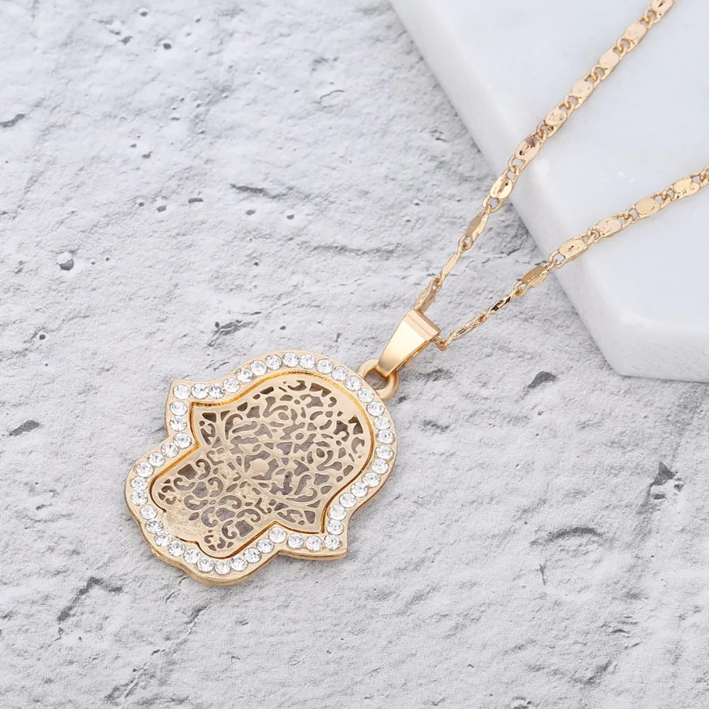 Женский комплект из колье и серёг с кристаллами|link chain|hamsa pendantpendant necklace |