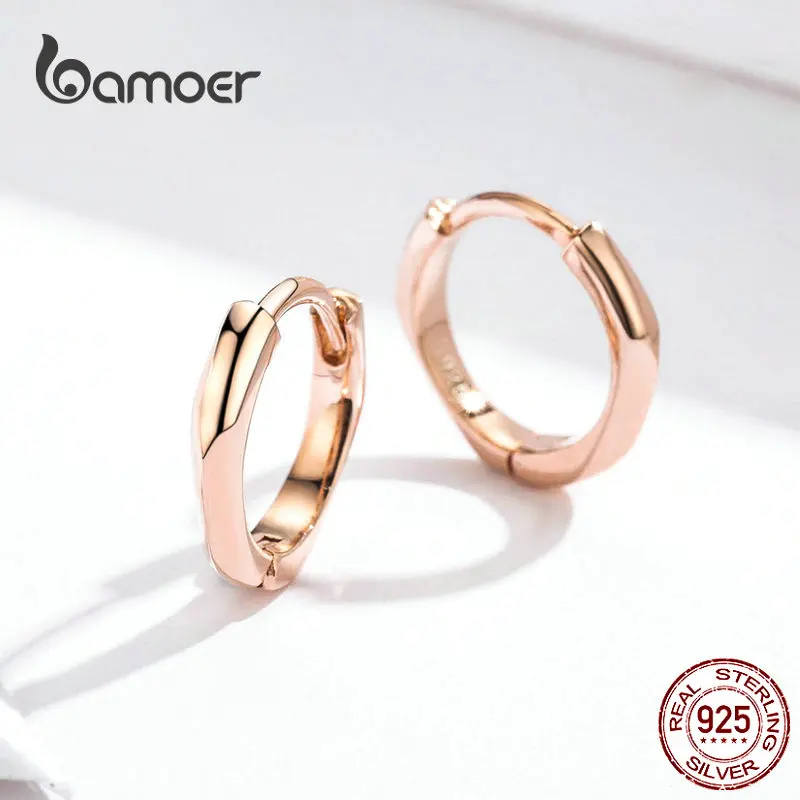 BAMOER крошечные серьги-кольца для женщин, розовое золото, 925 пробы, серебро, геометрические простые серьги-обручи, минималистичные ювелирные изделия BSE119