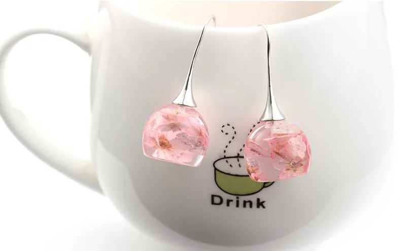 New creative Real Blossom Earrings Flowers In Resin Spheres Silvers ox Earwires Big Gift For Her | Украшения и аксессуары