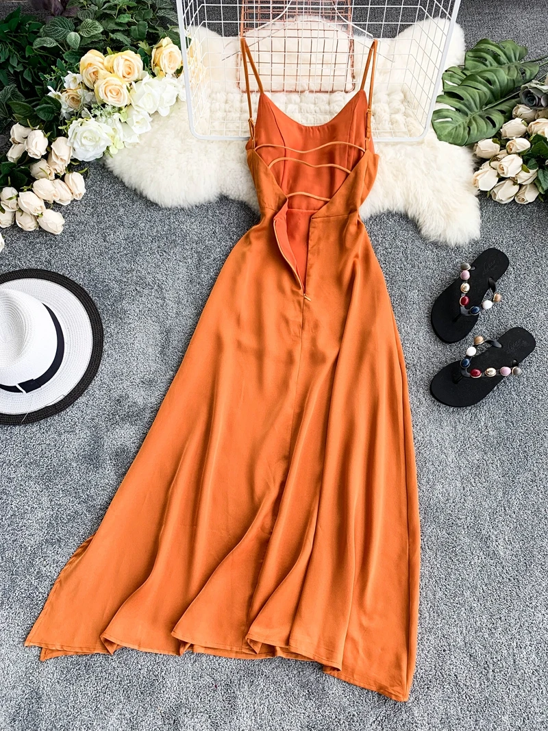 Женское пляжное платье с v образным вырезом и открытой спиной приталенное на