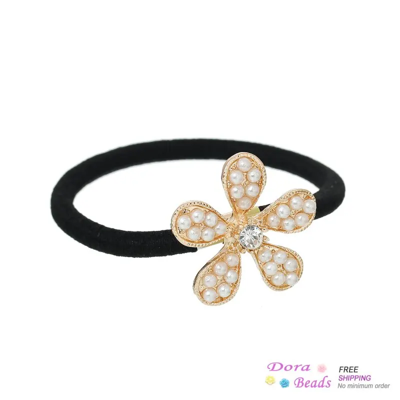 Нейлон круг кольцо резинка для волос хвост держатель черный акриловый жемчуг