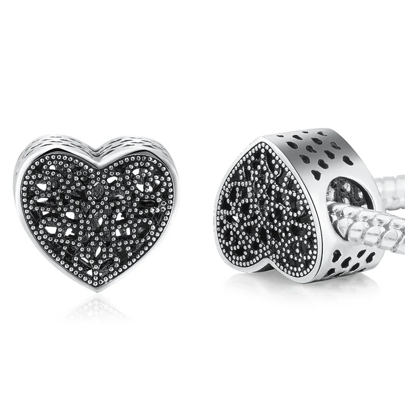 Black Heart Shape Beads fit DIY Original Bracelet Big Hole Vintage Charms European for Jewelry Making | Украшения и аксессуары