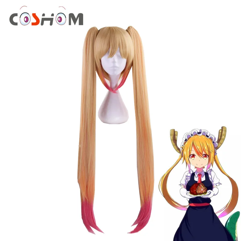 Coshome Kobayashi san Chi косплей парик с драконом тохру Длинный розовый длинный хвост