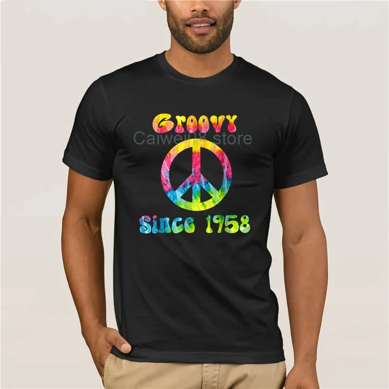 Индивидуальная футболка купить Hippie Peace ЗНАК Заводной с тех пор как 1958 60th подарок