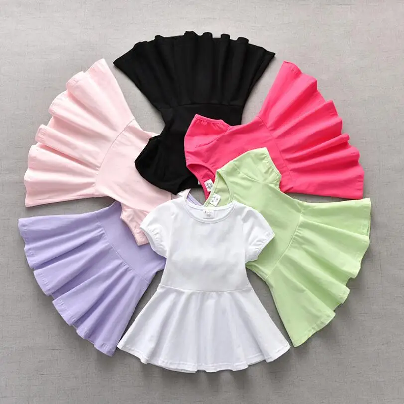 Baby Toddler Children Clothes Cotton Solid Short Sleeve Vestidos Summer T-Shirts Girls Shirts Dress Kids Dresses For Girl JW7451 | Детская