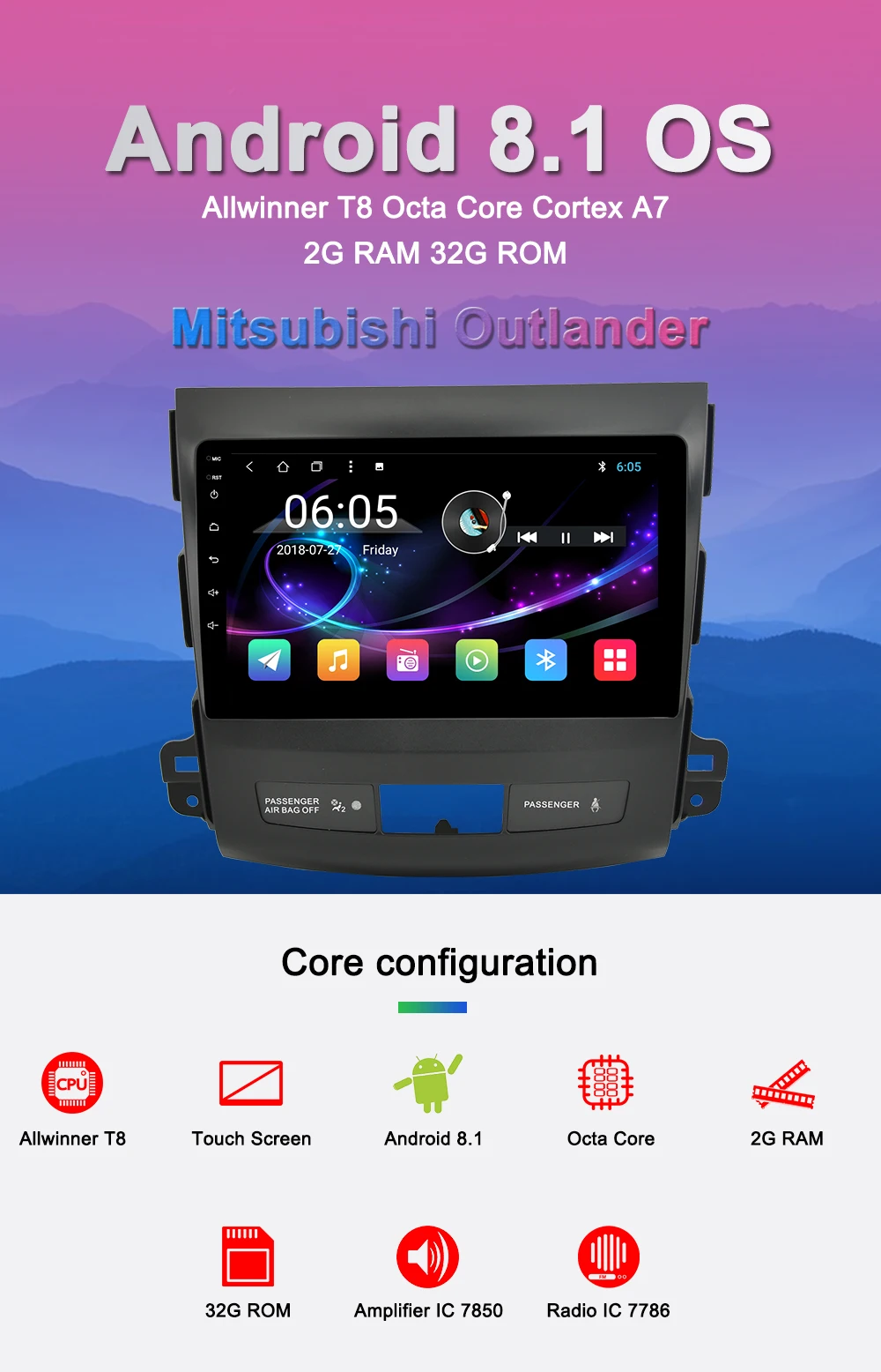 Navivox 2 Din Android 8,1 автомобильный DVD gps мультимедийный плеер для Mitsubishi Outlander XL 2005- Автомобильный Радио магнитофон навигация