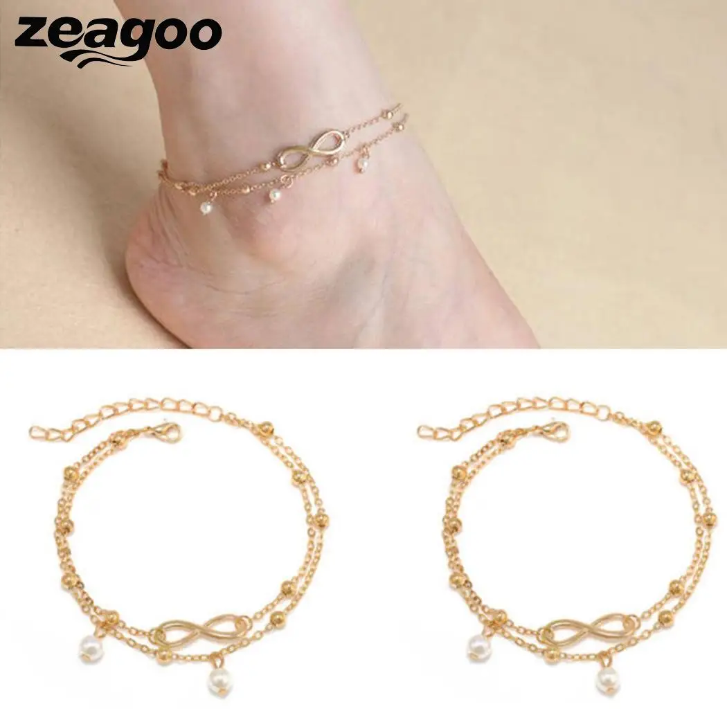 Zeagoo Пластик Pearl двухслойных символ бесконечности ножной браслет для Для женщин