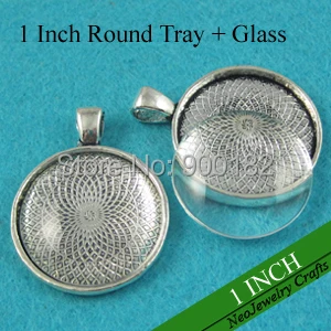 1 дюйм Круглые Подвесные лотки 25 мм серебряная круглая оправа кабошона пустая