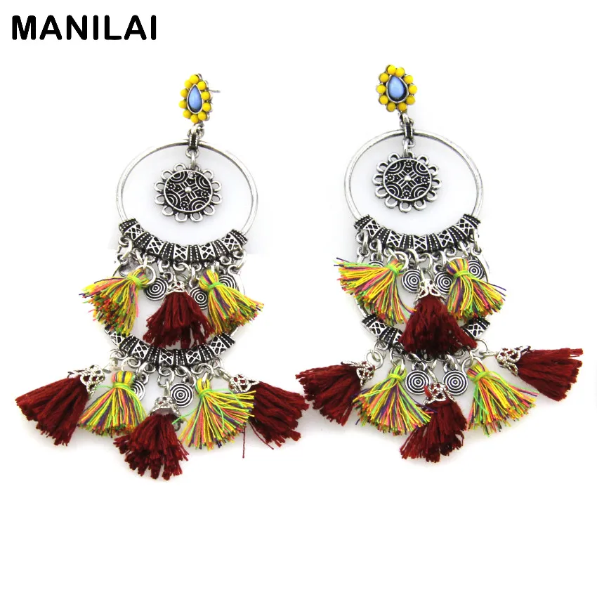 MANILAI винтажные серебряные богемные серьги-капли для женщин шерстяные серьги с