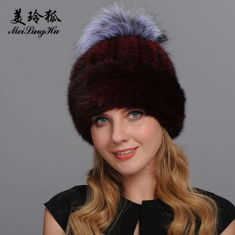 Женская зимняя утепленная шапка помпон с двумя краями|russian winter hats|russian fur hatrussian hat |