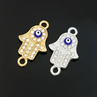 jakongo gold sliver plated fatima hamsa hand evil blue eye charm connectors fit jewelry making findings accessories diy 24x15mm