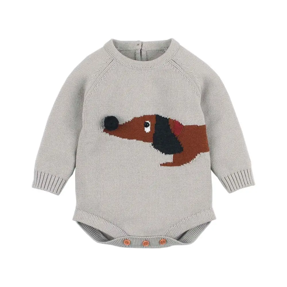 Одежда для новорожденных; Bebes Bodysuit Весенняя одежа для малышей, комплекты для девочек Забавный комбинезон в виде животных лиса вязаный свитер для маленьких мальчиков Боди Топы с длинными рукавами, детская одежда - Цвет: Gray Baby Knit Body