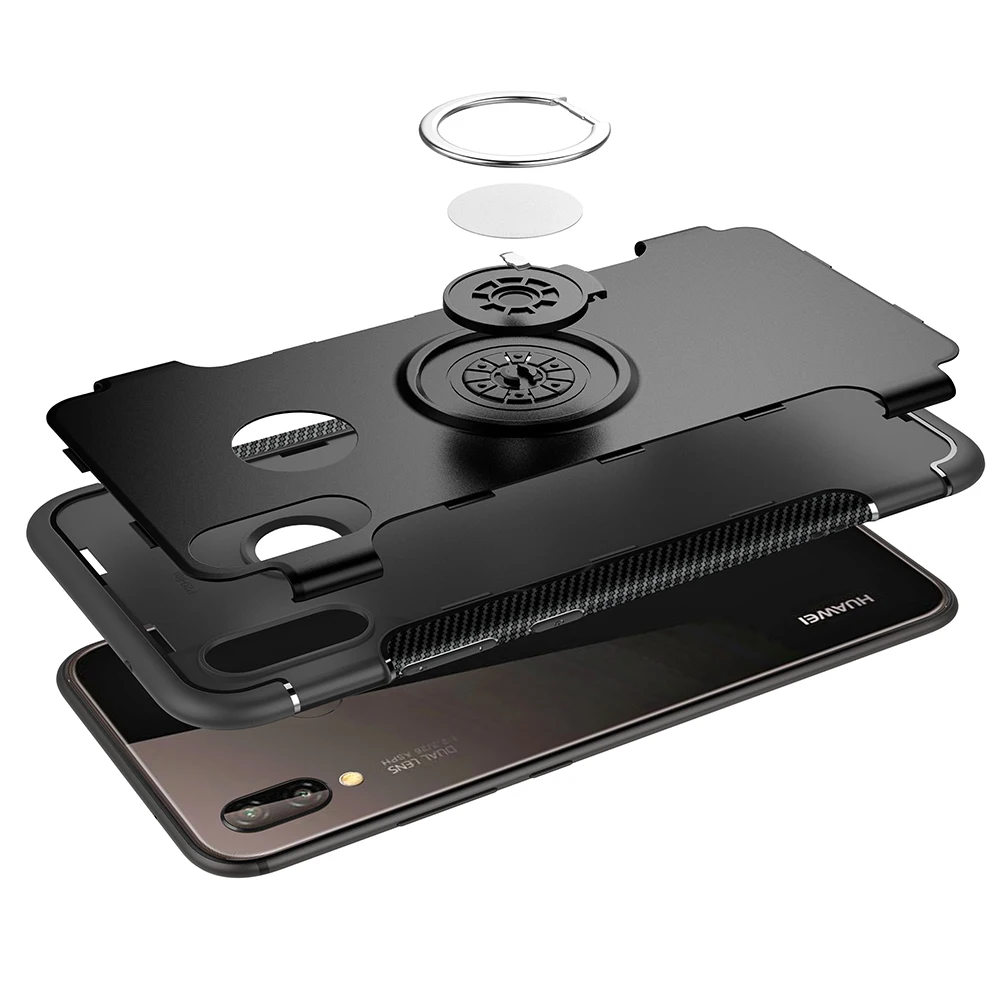 Для Huawei P20 Lite/Nova 3E Чехол Премиум жесткий Гибридный 2 в 1 армированный палец Grip Ring