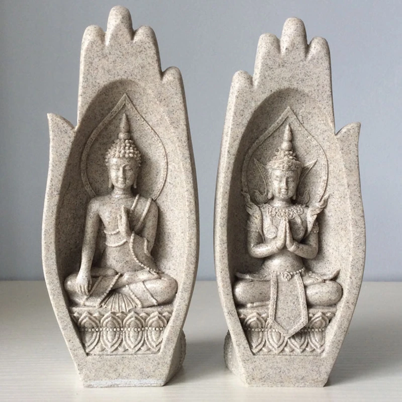 

2 pcs/set Small Buddha Statue Nature Sandstone India Yoga Mandala Hands Sculptures Home Decorative Ornament Figurine 25